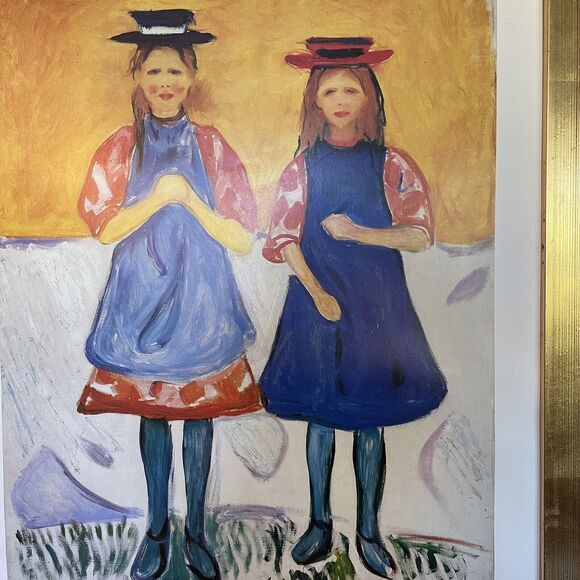 Edvard Munch Print 1863~Two Little Girls with Blue Aprons~RARE~READ DESCRIPTION - Picture 2 of 14